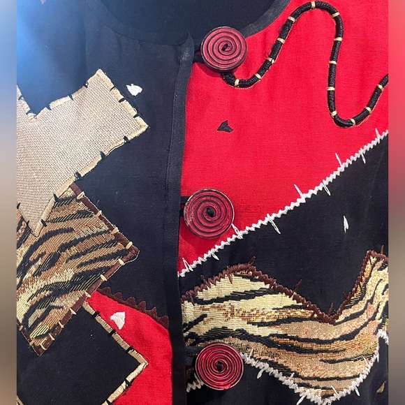 Indigo Moon Black & RED Embroidered Jacket, ART TO WEAR, ETHNIC, WOMEN SIZE M. - Picture 7 of 8